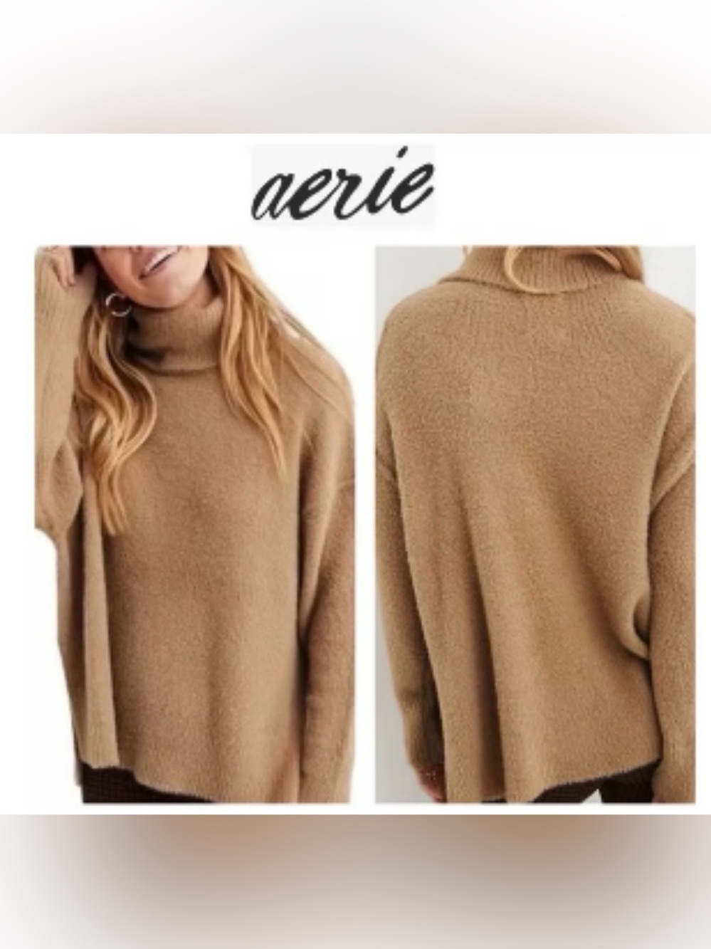 aerie Tan Cowl Neck Sweater